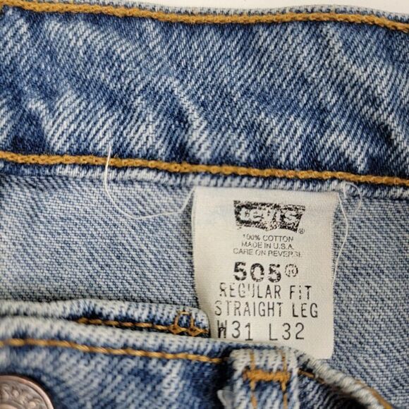 Vintage 90s Levis 505 Jeans Men 31x32 Blue Straight Leg Distressed Grunge - Picture 4 of 15